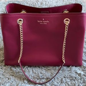 ♠️ kate spade ♠️ Jordyn Pebbled Leather Large Chain Handle Tote Bag, Blackberry